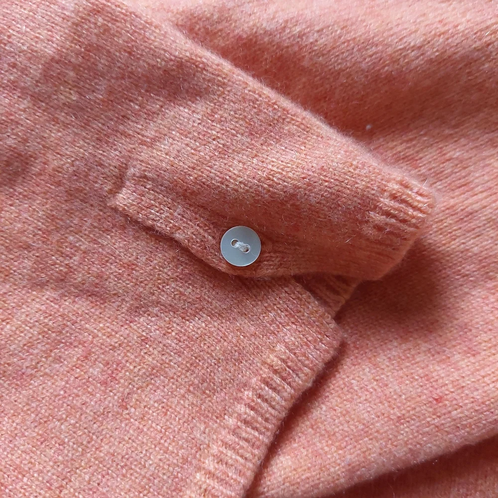 Lands' End peachy orange cashmere collar sweater size Medium - Picture 5 of 7